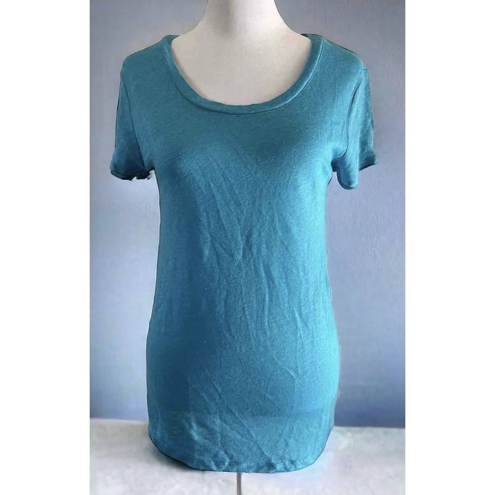 NWT Calypso St. Barth Aqua Blue Short Sleeve Linen Tee Shirt Preppy‎ Beach XS